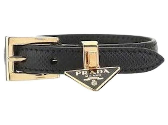 Prada Pulsera Triángulo Logo Saffiano Negro