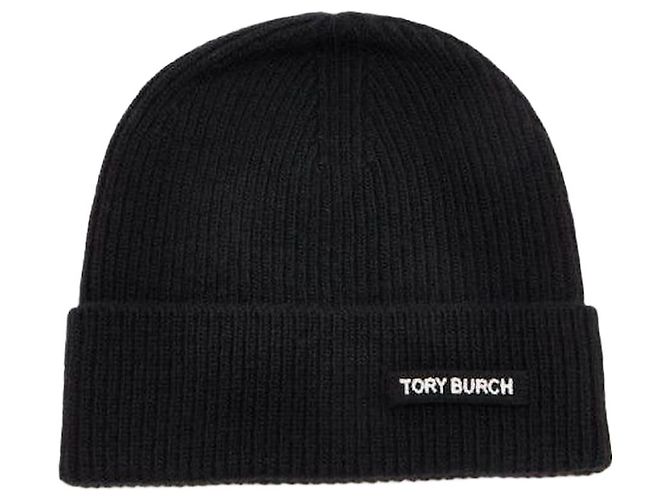 Tory Burch Gerippte Strickmütze Schwarz