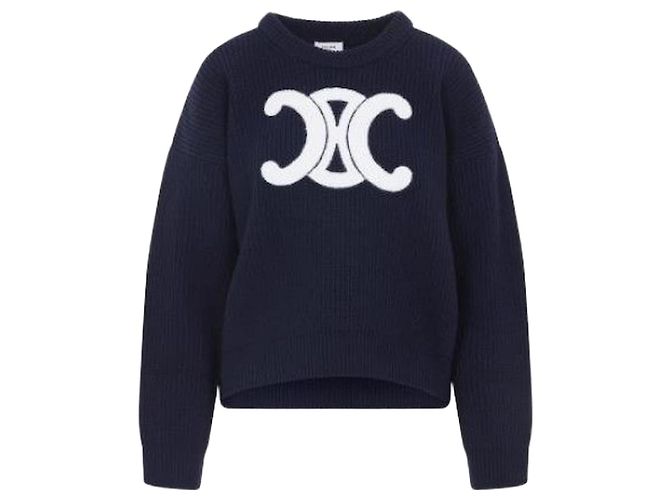Céline Rippstrick Rundhals Pullover Blau 