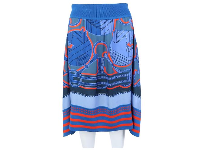 Hermès Gonna con bordo in seta Blu