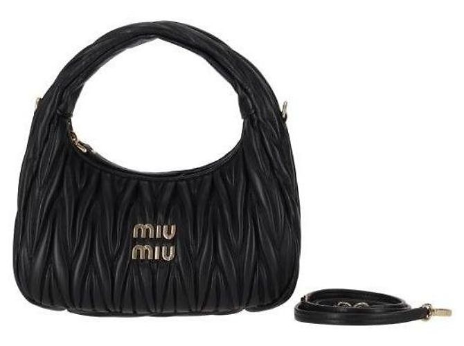 Miu Miu Bolsa Hobo em couro Napa Preto