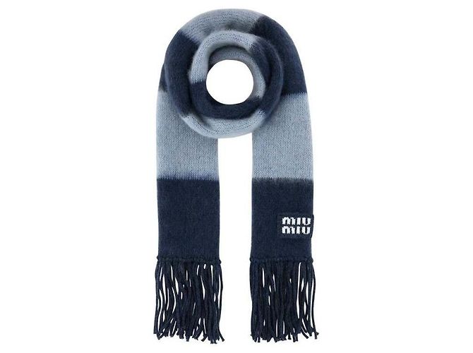 Miu Miu Cachecol de lã com franjas Azul
