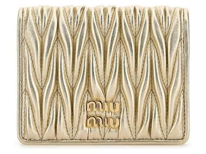 Miu Miu Carteira compacta em couro nappa Dourado