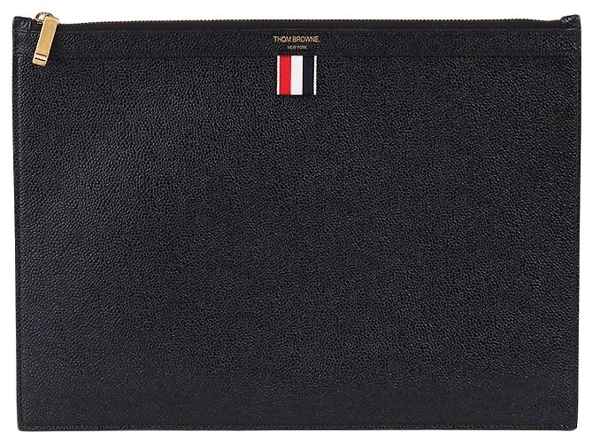 Thom Browne Black Leather Large Clutch Bag