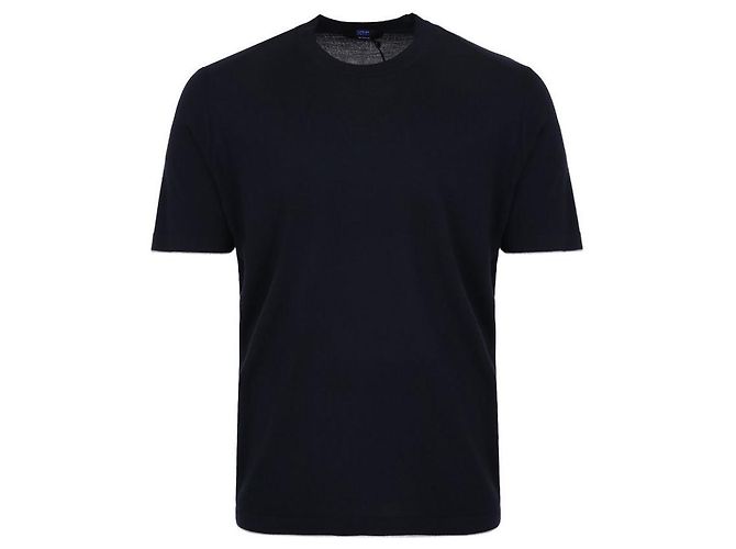 Kiton Navy Wollstrick T-Shirt Blau