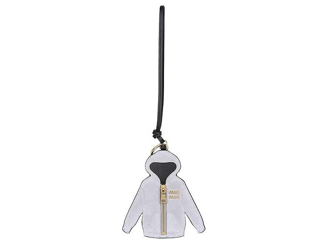 Miu Miu Llave de cuero gris con capucha Plata