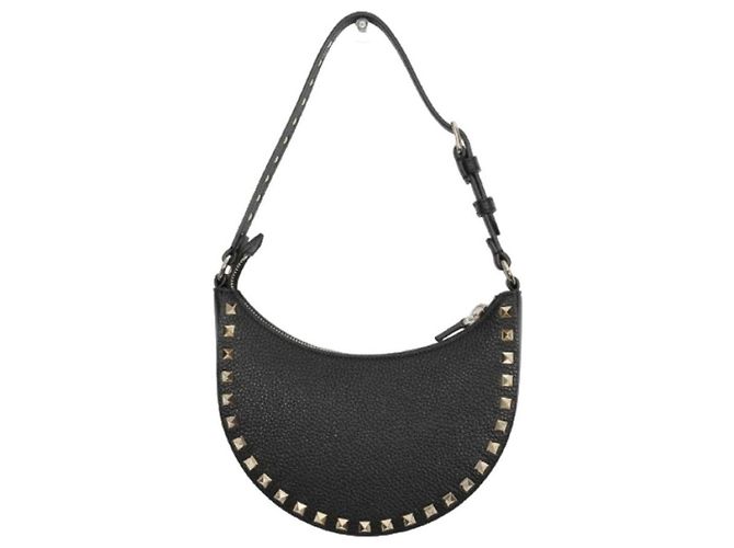 Valentino Borsa hobo mini Lockstud in pelle granulata Nero