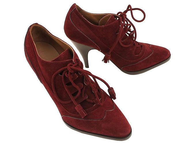 Hermès Botas de camurça bordô com cadarços Preto