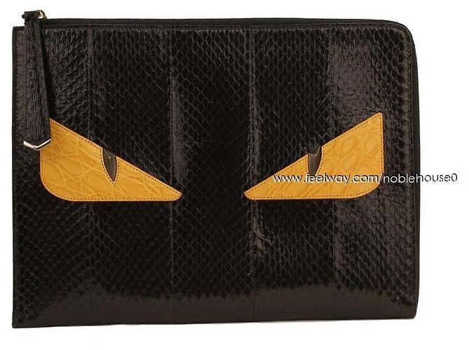 Fendi Clutch Bagbug Monstro de Python Real Preto Mostarda