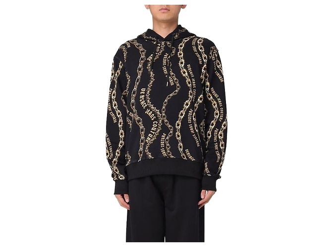 Versace Kapuzenpullover mit durchgehendem Kettenmuster Schwarz 