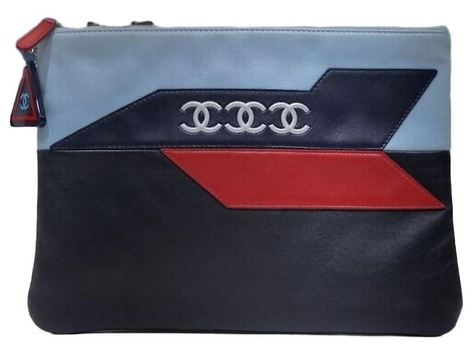 Chanel Bolsa de Mão de Couro de Cordeiro Geração Azul