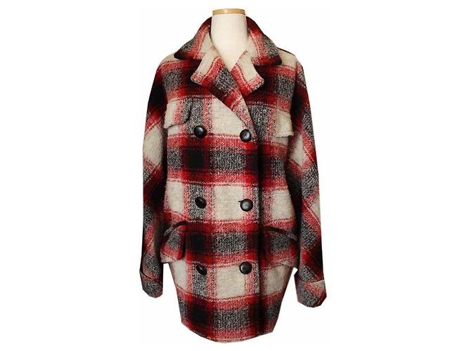 Isabel Marant Big Check Oversized Wool Blend Padding Coat Red