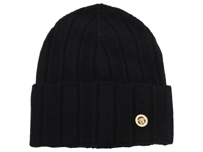 Versace Flat Rib Beanie Black