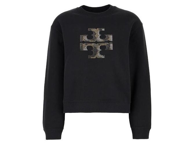 Tory Burch Sweatshirt mit Kristall-Logo Schwarz 