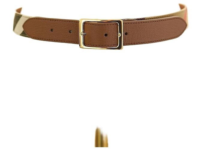 Burberry Cinto reversível de lona e couro para mulher na cor camelo Marrom
