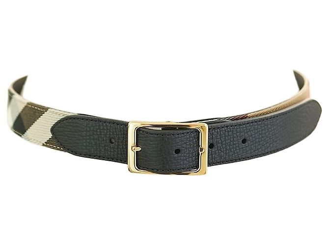 Burberry Women's Belt Check Reversible Leather Camel Black Brown
