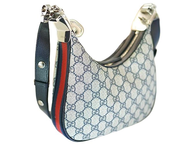 Gucci Borsa a spalla in tela beige e blu navy