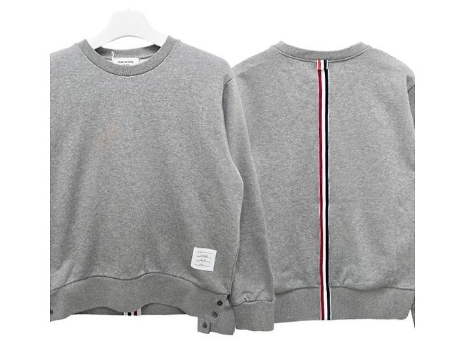 Thom Browne Felpa con Striscia Centrale Grigio Chiaro Marrone
