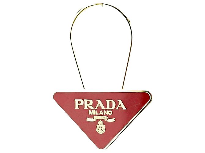 Prada Dreiecks-Schlüsselanhänger Rot Gold 
