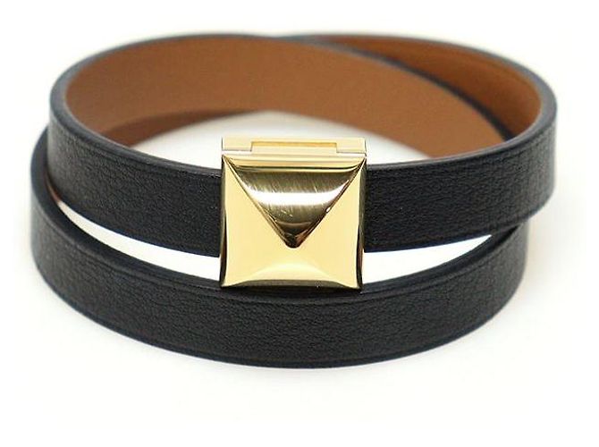 Hermès Pulseira Medor Infinity Double Tour em couro de bezerro preto e marrom com tom dourado