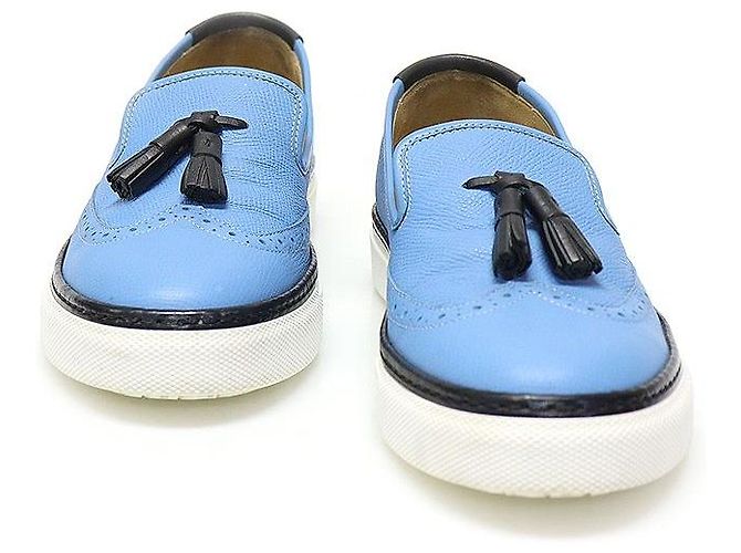 Hermès Mocassin à franges en cuir bicolore bleu et noir