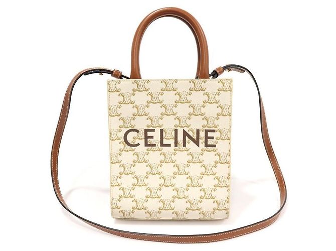 Céline Trio Lona Couro de Bezerro Tan Cabas Mini Vertical Multicor