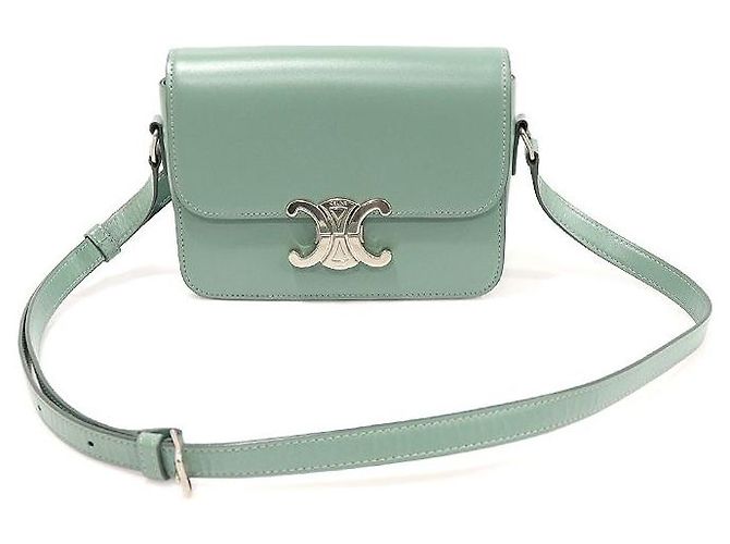 Céline Celeron Shiny Calfskin Silver-Tone Triomphe Shoulder Bag