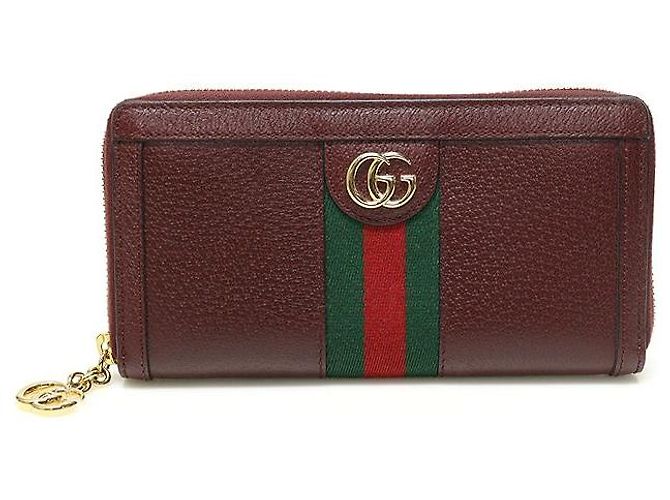 Gucci Burgundy Leather Ophidia WEB Zip Long Wallet Red