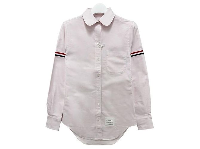 Thom Browne Camicia Oxford Classica con Bracciale a Tre Strisce Rosa