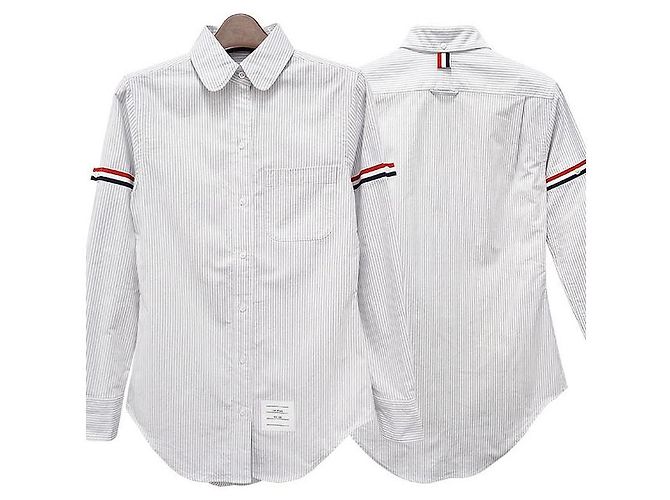 Camicia Oxford a righe con bracciale a tre righe per donna Thom Browne Grigio Medio Marrone