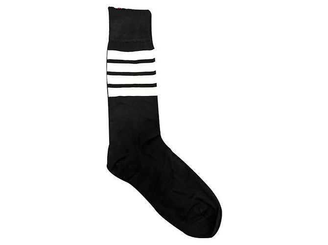 Thom Browne Three Stripes Lightweight Cotton Mid-Calf Socks Black