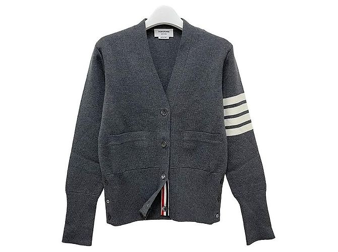 Thom Browne Cardigan Milan Stitch Bar Grigio Medio Marrone