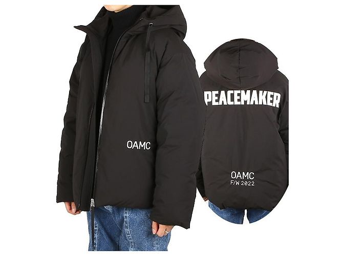 Moncler Jaqueta acolchoada com capuz e estampa de logo OAMC Preto