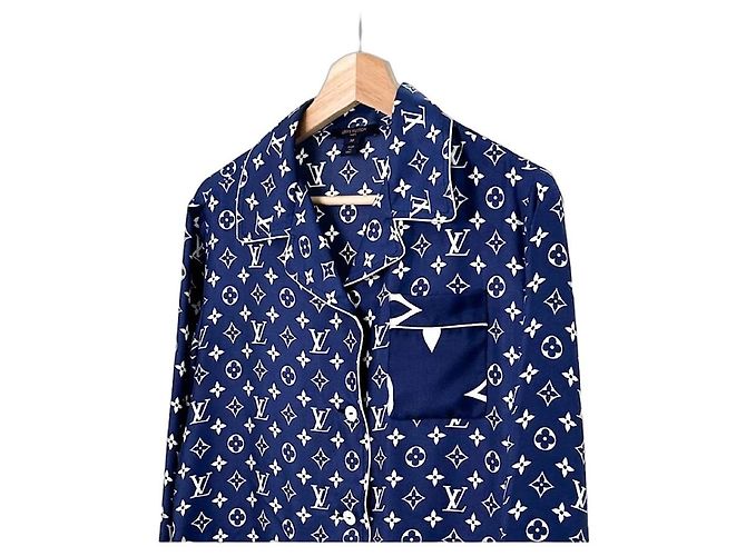 Louis Vuitton Camicia da pigiama in seta Escale Blu