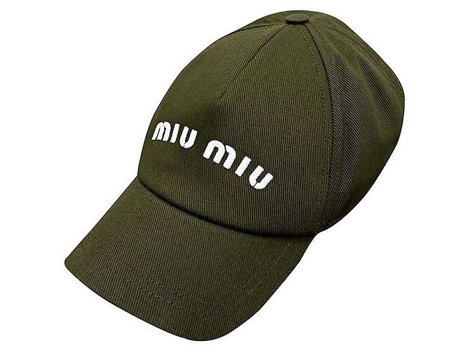 Miu Miu bestickte Logo Baumwoll-Baseballmütze Waldgrün Weiß ADXI