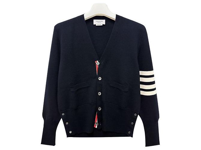Thom Browne Wollcardigan mit Milano-Stich und diagonaler Leiste Blau