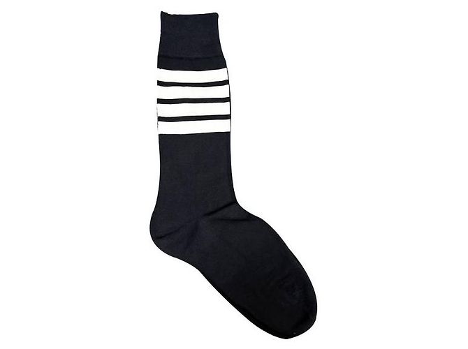 Thom Browne Lightweight Cotton Mid-Calf Socks with Three Stripes Navy Blue