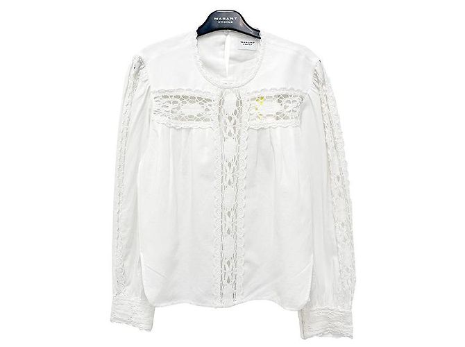 Isabel Marant Blusa de linho e algodão com renda Etoile Valmira Branco