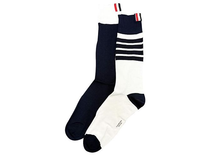 Thom Browne Thin Mix Classic Mid-Calf Socks Navy White Blue