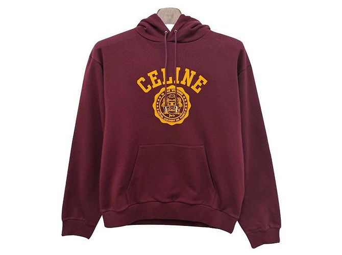 Céline Sudadera de felpa de algodón impresa Blason Logo Burdeos Roja