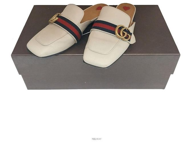 Gucci Marmont Leder Bloper Mules Weiß