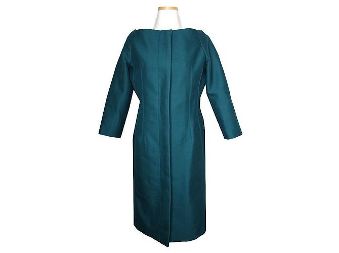 Gucci Giacca lunga in lana e seta verde teal Blu