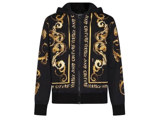 Versace Couture Logo Print Hooded Sweatshirt Black