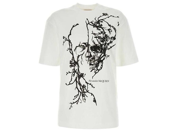 Alexander Mcqueen Oversized T-Shirt Skull Blossom Weiß