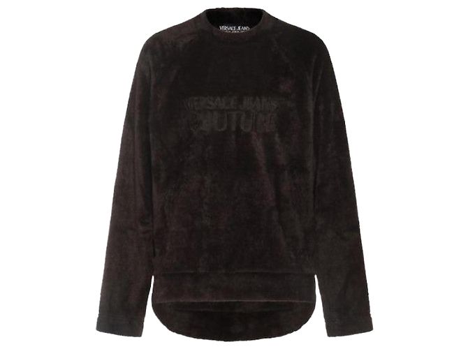 Versace Haariger, lockerer Strickpullover Schwarz 