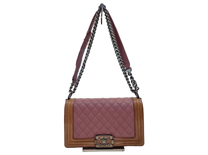 Chanel Boy Two-Tone Caviar Medium Shoulder Bag Brown