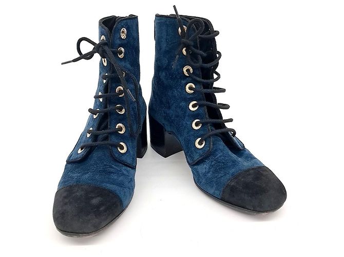 Chanel Suede Ankle Boots Blue