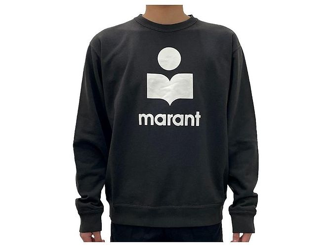 Isabel Marant MIKOY Samt-Logo-Sweatshirt Verblasst Schwarz Ecru FKEC Weiß