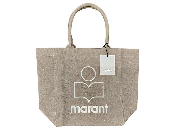 Isabel Marant Bolsa de compras bege com logo YENKY bordado Marrom