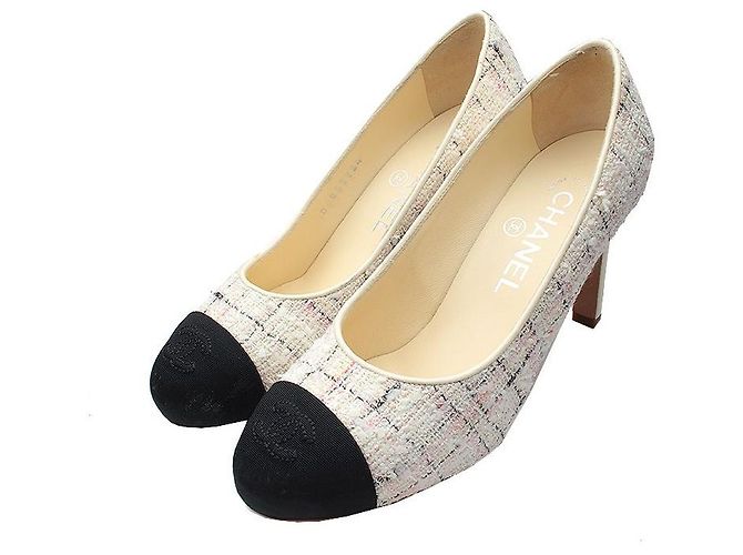 Chanel Tweed Captoe Pumps White
